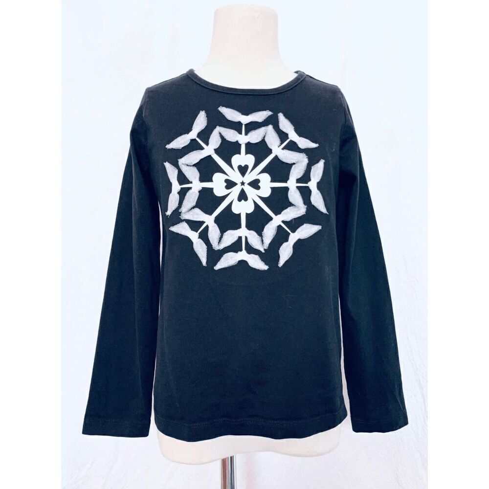 Hanna Andersson Girls 6/7 (120) Long Sleeve Snowflake Lace Appliqué Knit Top